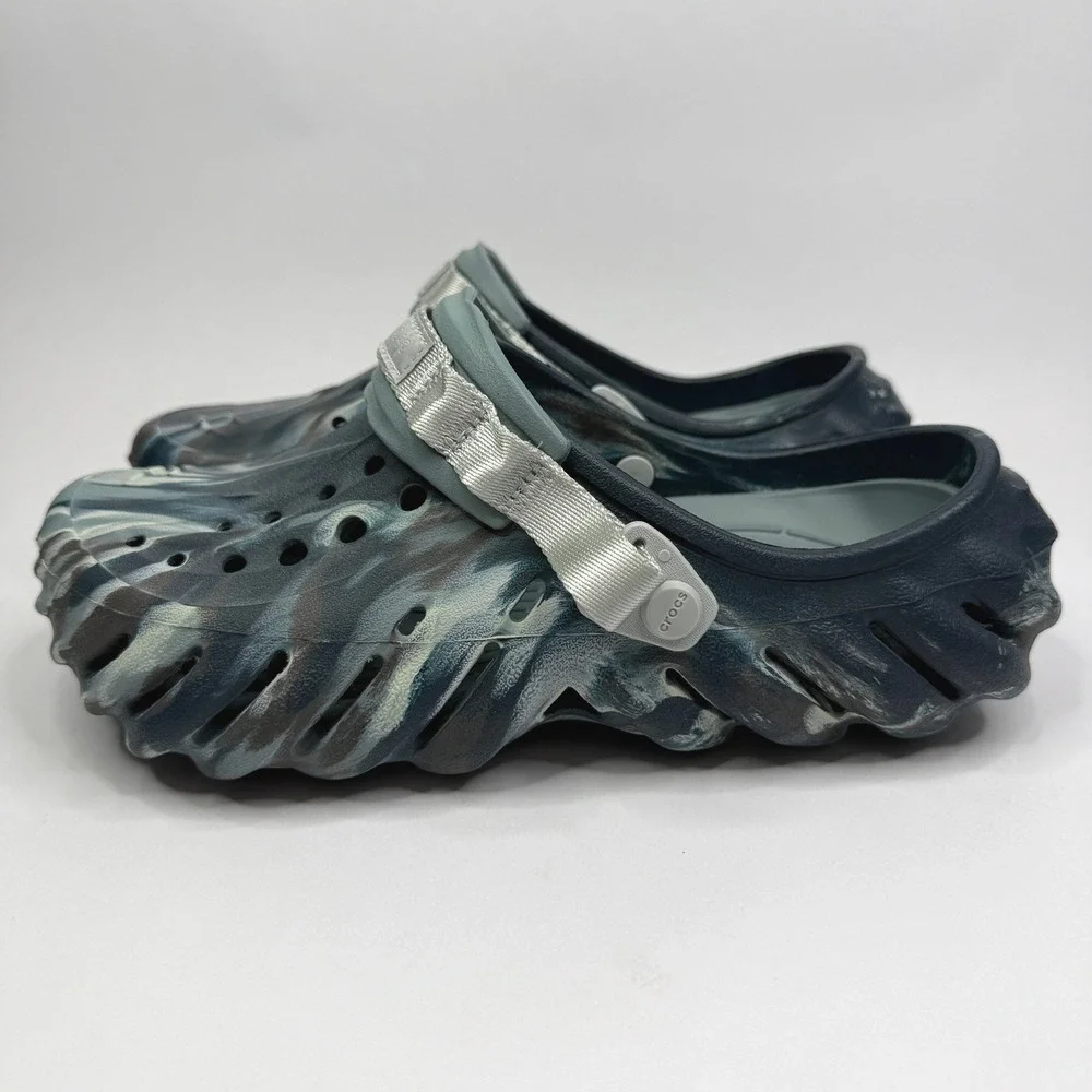Crocs Echo Clog Mens 8 Blue Grey Marbled All Terrain Adjustable Strap Sandals